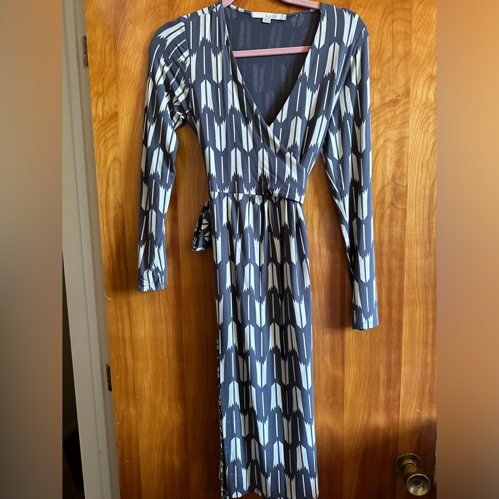 New Boden Wrap Dress Grey and White Size 8L